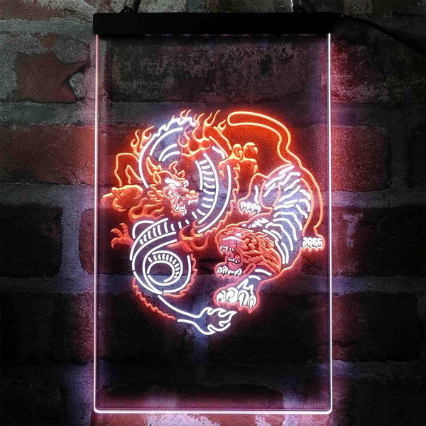 ADVPRO Dragon and Tiger Fighting Tattoo Art  Dual Color LED Neon Sign st6-i4045 - White & Orange
