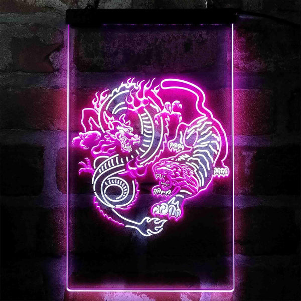 ADVPRO Dragon and Tiger Fighting Tattoo Art  Dual Color LED Neon Sign st6-i4045 - White & Purple