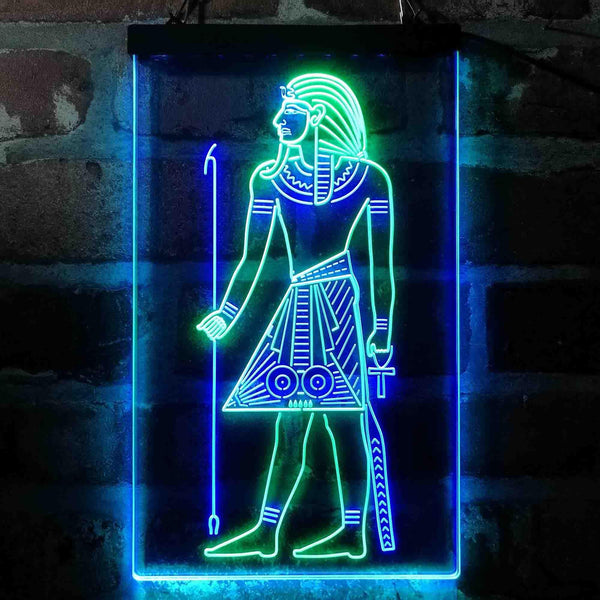 ADVPRO Egyptian Pyramids Ancient Egypt Menes Pharaoh Man  Dual Color LED Neon Sign st6-i4050 - Green & Blue