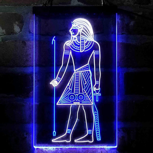 ADVPRO Egyptian Pyramids Ancient Egypt Menes Pharaoh Man  Dual Color LED Neon Sign st6-i4050 - White & Blue