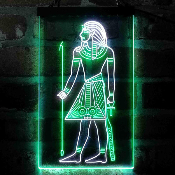 ADVPRO Egyptian Pyramids Ancient Egypt Menes Pharaoh Man  Dual Color LED Neon Sign st6-i4050 - White & Green