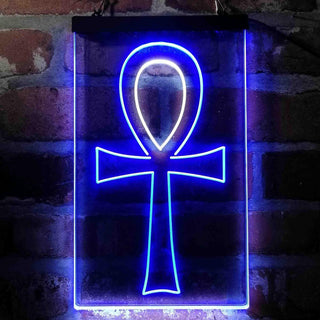 ADVPRO Ancient Egyptian Ankh Symbol Cross  Dual Color LED Neon Sign st6-i4052 - White & Blue