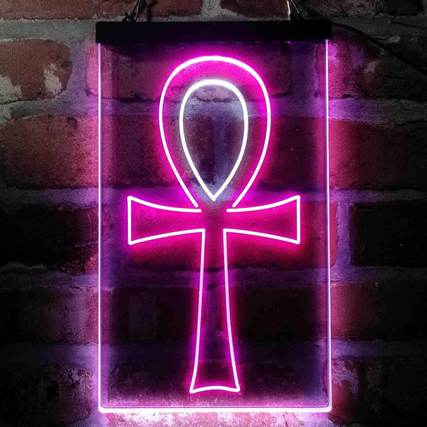 ADVPRO Ancient Egyptian Ankh Symbol Cross  Dual Color LED Neon Sign st6-i4052 - White & Purple
