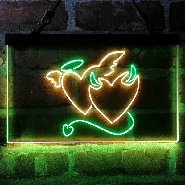 ADVPRO Angel and Devil Heart Love Dual Color LED Neon Sign st6-i4056 - Green & Yellow