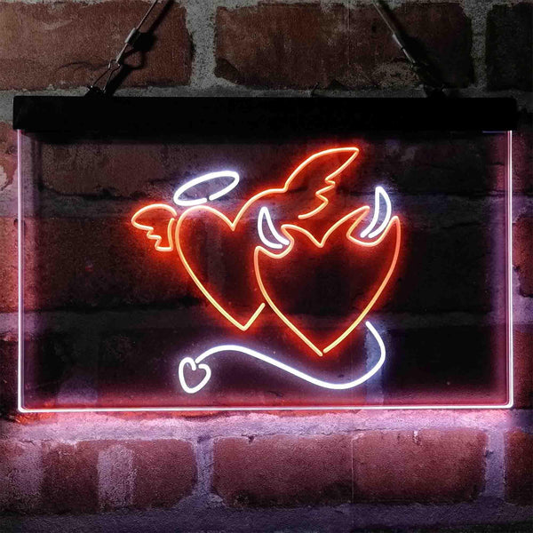 ADVPRO Angel and Devil Heart Love Dual Color LED Neon Sign st6-i4056 - White & Orange