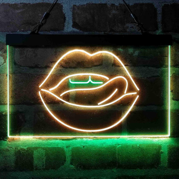 ADVPRO Licking Lips Mouth Sexy Dual Color LED Neon Sign st6-i4058 - Green & Yellow