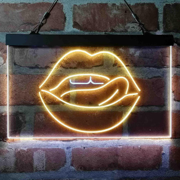 ADVPRO Licking Lips Mouth Sexy Dual Color LED Neon Sign st6-i4058 - White & Yellow