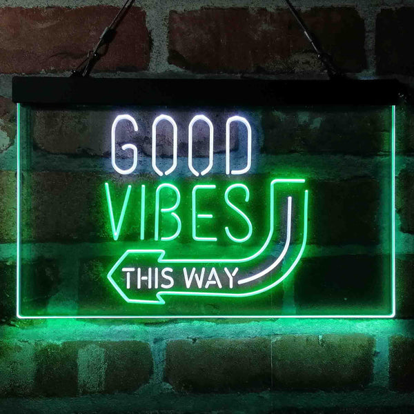 ADVPRO Good Vibes Arrow This Way Dual Color LED Neon Sign st6-i4059 - White & Green