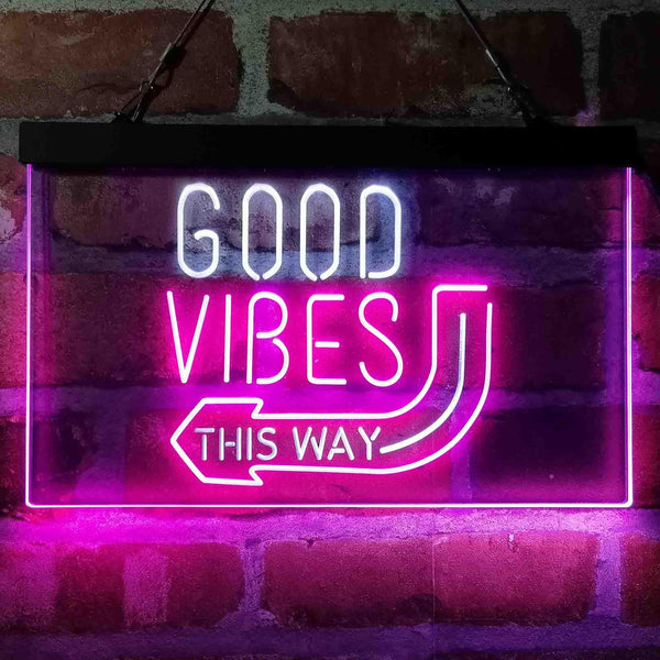 ADVPRO Good Vibes Arrow This Way Dual Color LED Neon Sign st6-i4059 - White & Purple