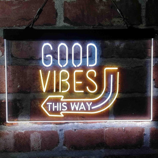 ADVPRO Good Vibes Arrow This Way Dual Color LED Neon Sign st6-i4059 - White & Yellow
