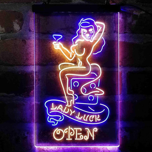 ADVPRO Devil Lady Luck Casino Open  Dual Color LED Neon Sign st6-i4065 - Blue & Yellow