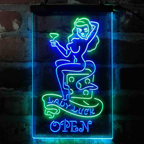 ADVPRO Devil Lady Luck Casino Open  Dual Color LED Neon Sign st6-i4065 - Green & Blue