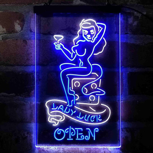 ADVPRO Devil Lady Luck Casino Open  Dual Color LED Neon Sign st6-i4065 - White & Blue