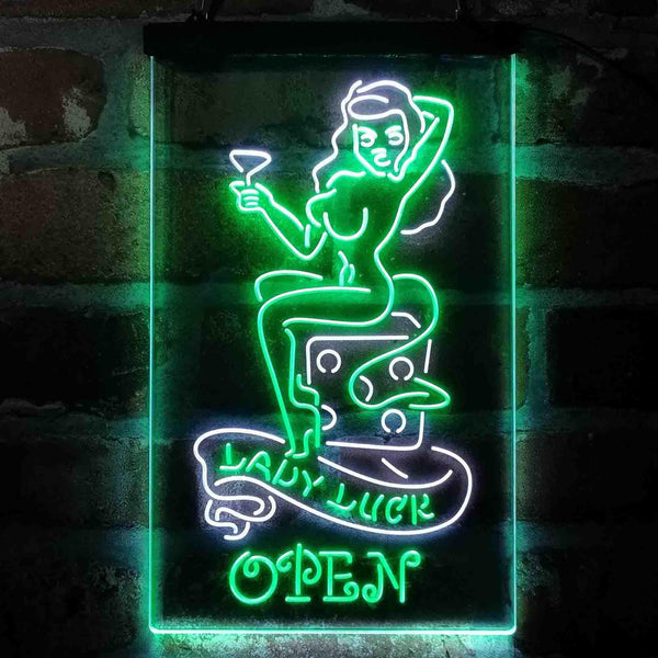 ADVPRO Devil Lady Luck Casino Open  Dual Color LED Neon Sign st6-i4065 - White & Green