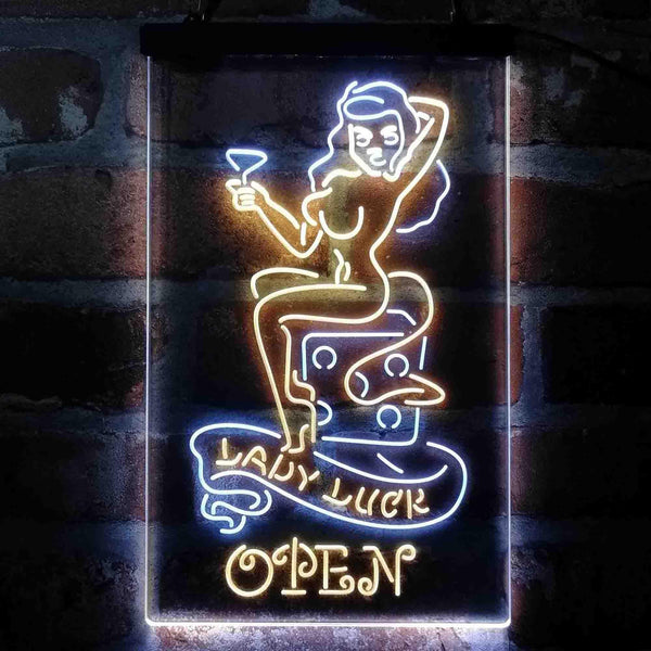 ADVPRO Devil Lady Luck Casino Open  Dual Color LED Neon Sign st6-i4065 - White & Yellow