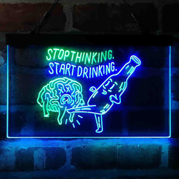 ADVPRO Humor Stop Thinking Start Drinking Dual Color LED Neon Sign st6-i4067 - Green & Blue
