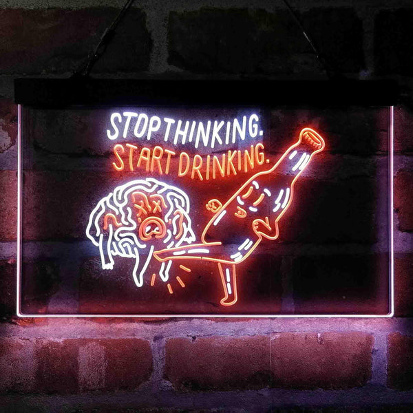 ADVPRO Humor Stop Thinking Start Drinking Dual Color LED Neon Sign st6-i4067 - White & Orange