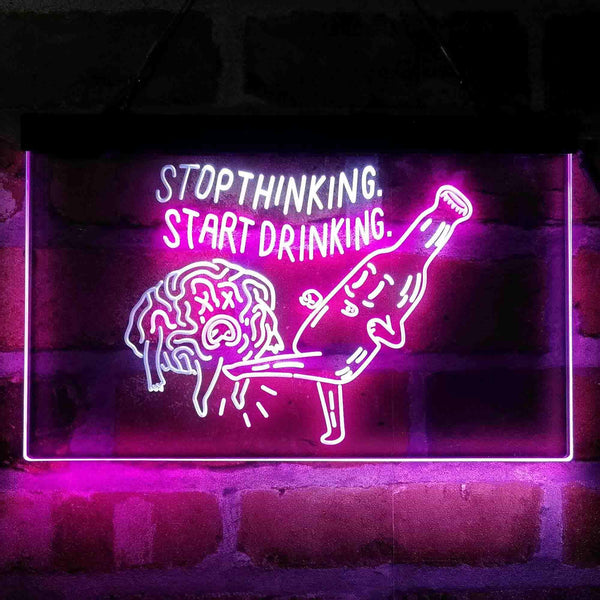 ADVPRO Humor Stop Thinking Start Drinking Dual Color LED Neon Sign st6-i4067 - White & Purple