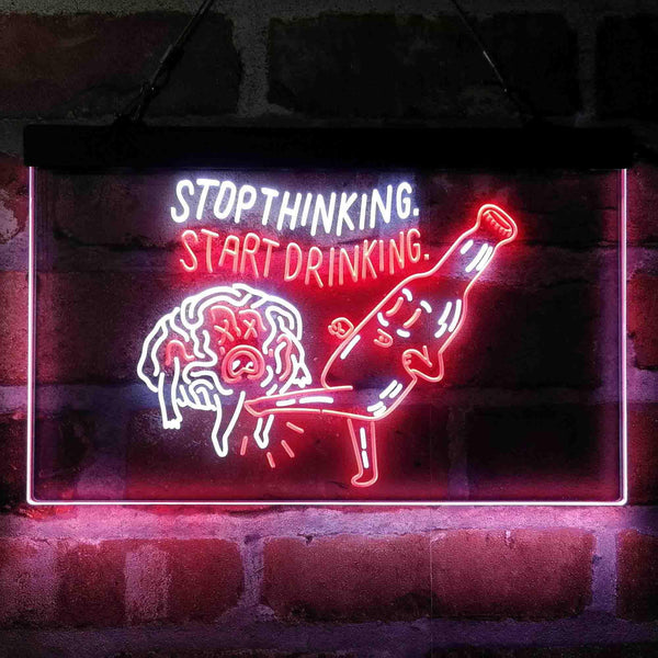 ADVPRO Humor Stop Thinking Start Drinking Dual Color LED Neon Sign st6-i4067 - White & Red