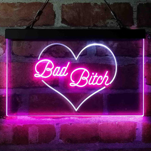 ADVPRO Bad Bitch Heart Design Dual Color LED Neon Sign st6-i4070 - White & Purple