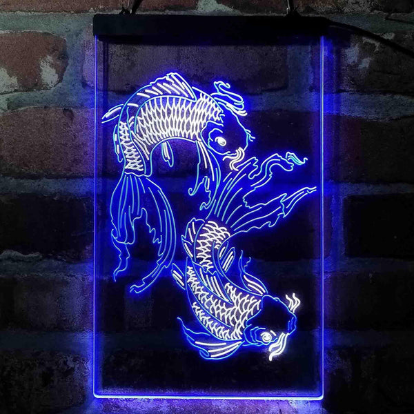 ADVPRO Koi Fish Tattoo Line Art  Dual Color LED Neon Sign st6-i4074 - White & Blue
