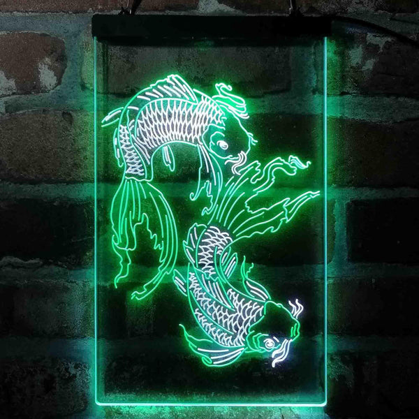 ADVPRO Koi Fish Tattoo Line Art  Dual Color LED Neon Sign st6-i4074 - White & Green