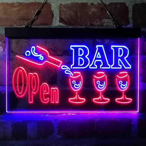 ADVPRO Bar Open 3 Glasses Dual Color LED Neon Sign st6-i4076 - Blue & Red