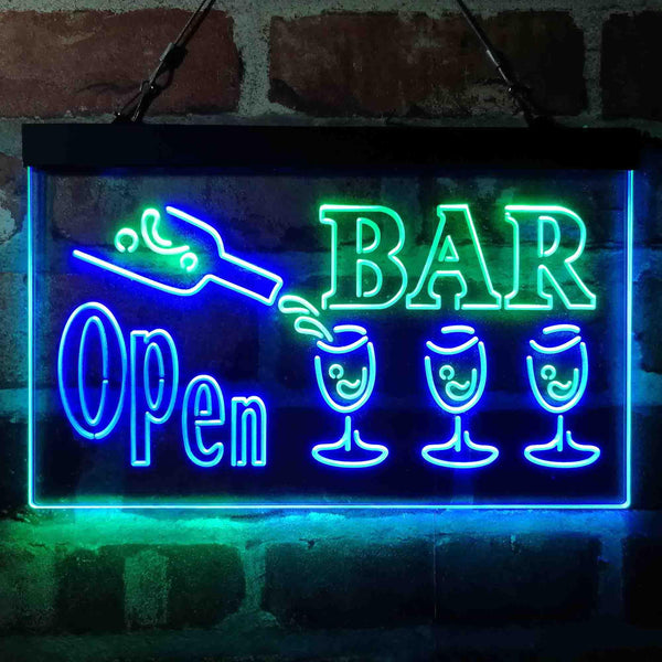 ADVPRO Bar Open 3 Glasses Dual Color LED Neon Sign st6-i4076 - Green & Blue