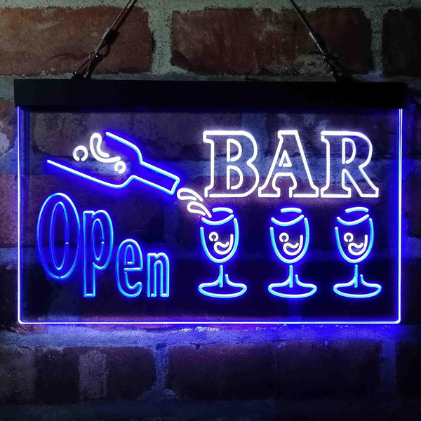 ADVPRO Bar Open 3 Glasses Dual Color LED Neon Sign st6-i4076 - White & Blue