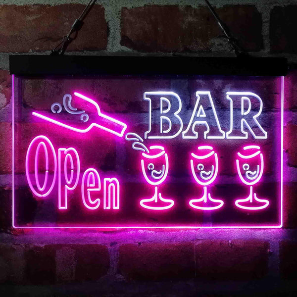 ADVPRO Bar Open 3 Glasses Dual Color LED Neon Sign st6-i4076 - White & Purple