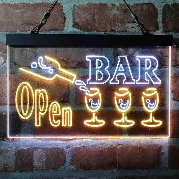 ADVPRO Bar Open 3 Glasses Dual Color LED Neon Sign st6-i4076 - White & Yellow