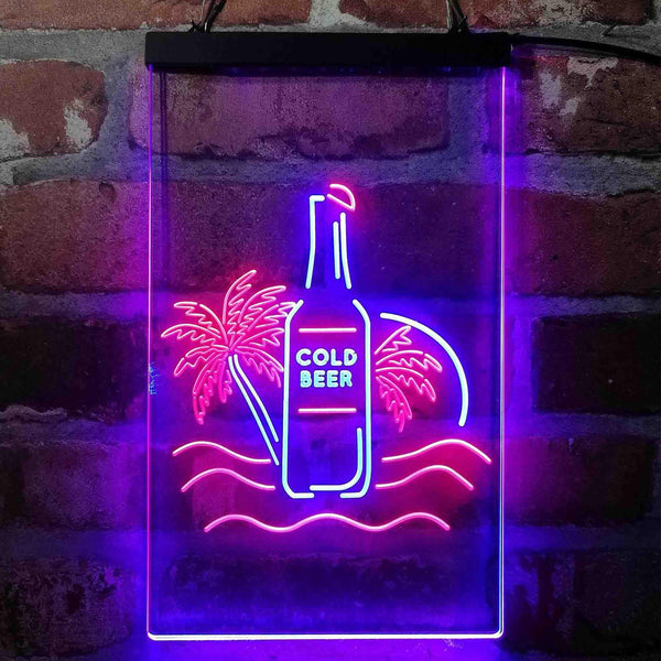 ADVPRO Cold Beer Palm Tree Island  Dual Color LED Neon Sign st6-i4084 - Red & Blue