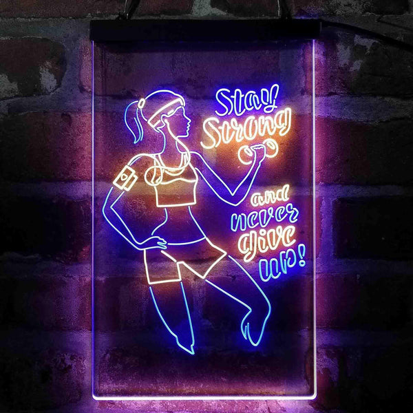 ADVPRO Women Gym Stay Strong Never Give Up Fitness Center  Dual Color LED Neon Sign st6-i4086 - Blue & Yellow