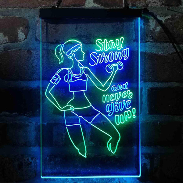 ADVPRO Women Gym Stay Strong Never Give Up Fitness Center  Dual Color LED Neon Sign st6-i4086 - Green & Blue