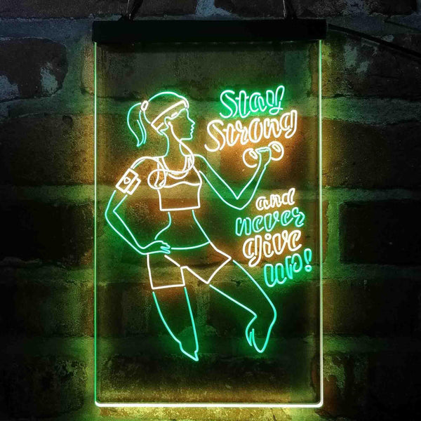 ADVPRO Women Gym Stay Strong Never Give Up Fitness Center  Dual Color LED Neon Sign st6-i4086 - Green & Yellow
