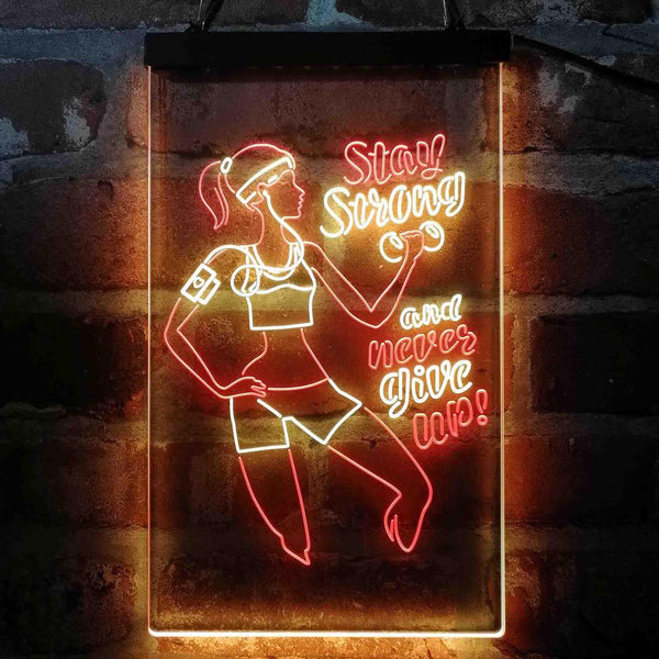 ADVPRO Women Gym Stay Strong Never Give Up Fitness Center  Dual Color LED Neon Sign st6-i4086 - Red & Yellow