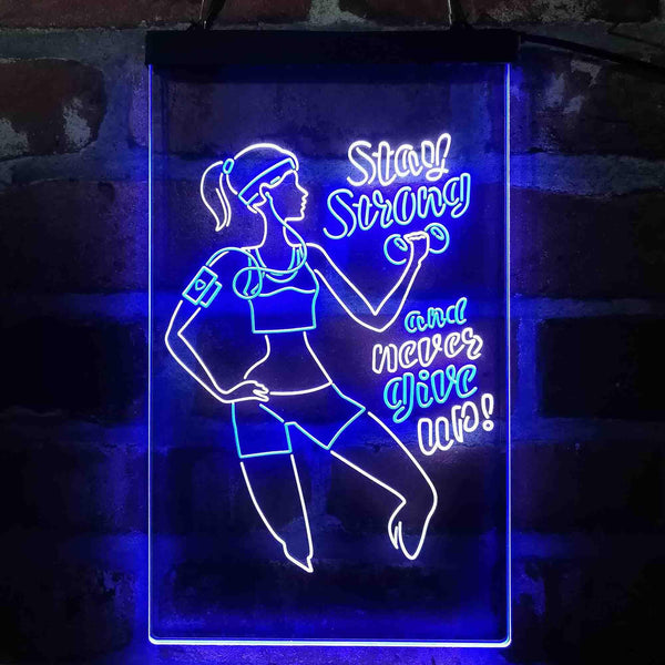 ADVPRO Women Gym Stay Strong Never Give Up Fitness Center  Dual Color LED Neon Sign st6-i4086 - White & Blue