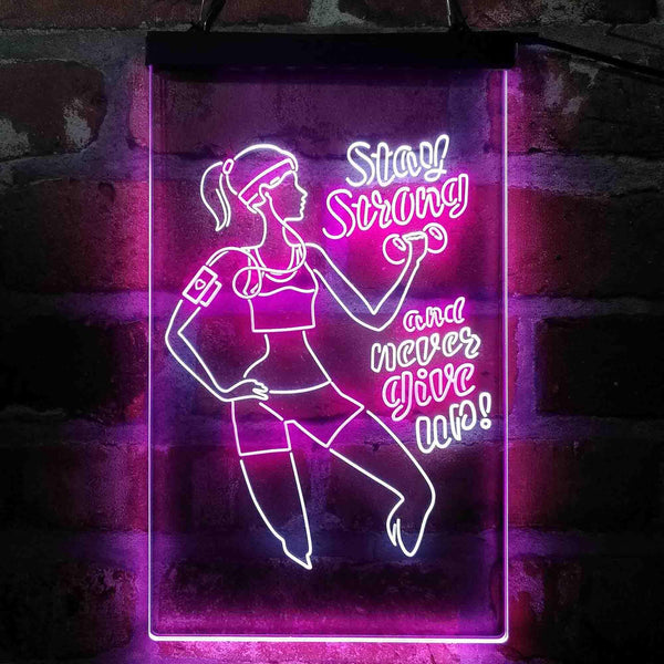 ADVPRO Women Gym Stay Strong Never Give Up Fitness Center  Dual Color LED Neon Sign st6-i4086 - White & Purple