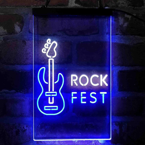ADVPRO Rock Fest Guitar Room  Dual Color LED Neon Sign st6-i4088 - White & Blue