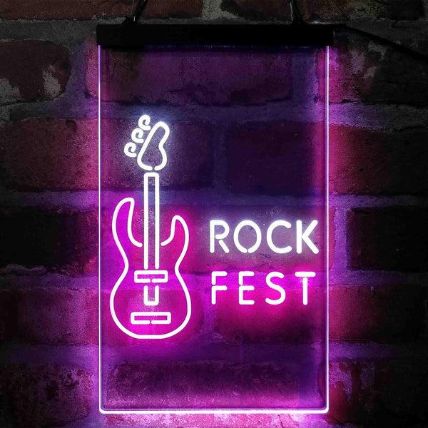 ADVPRO Rock Fest Guitar Room  Dual Color LED Neon Sign st6-i4088 - White & Purple