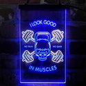 ADVPRO No Pain No Gain I Look Good in Muscles Weight Train Gym Fitness  Dual Color LED Neon Sign st6-i4093 - White & Blue