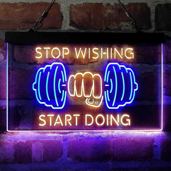 ADVPRO Stop Wishing Start Doing Weight Train Fitness Dual Color LED Neon Sign st6-i4094 - Blue & Yellow