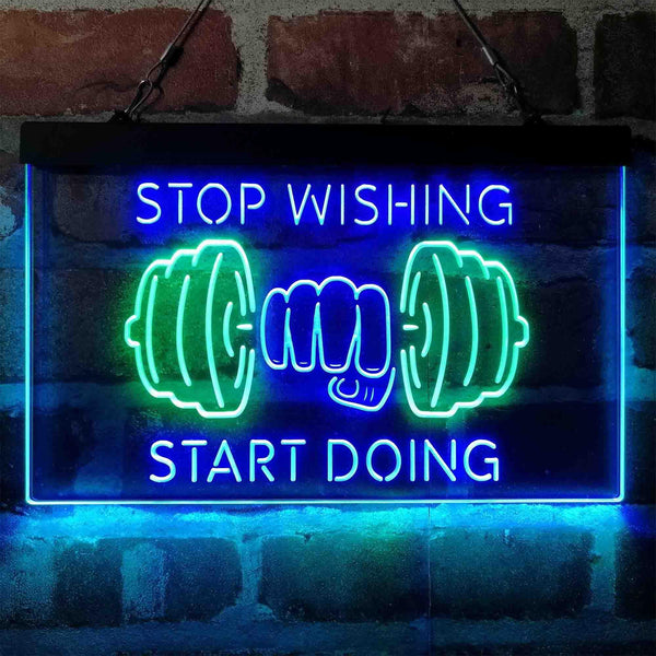 ADVPRO Stop Wishing Start Doing Weight Train Fitness Dual Color LED Neon Sign st6-i4094 - Green & Blue