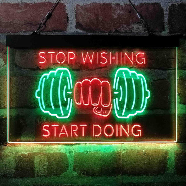 ADVPRO Stop Wishing Start Doing Weight Train Fitness Dual Color LED Neon Sign st6-i4094 - Green & Red