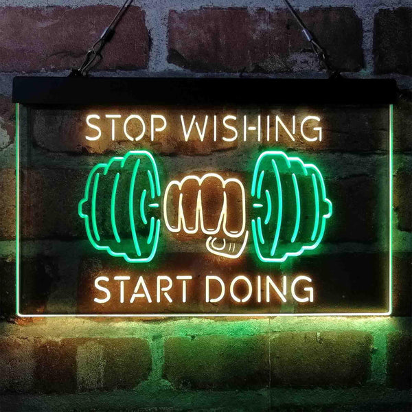 ADVPRO Stop Wishing Start Doing Weight Train Fitness Dual Color LED Neon Sign st6-i4094 - Green & Yellow