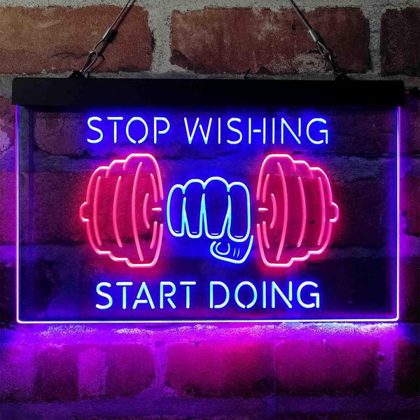 ADVPRO Stop Wishing Start Doing Weight Train Fitness Dual Color LED Neon Sign st6-i4094 - Red & Blue