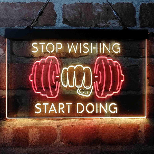 ADVPRO Stop Wishing Start Doing Weight Train Fitness Dual Color LED Neon Sign st6-i4094 - Red & Yellow