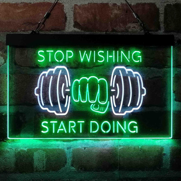 ADVPRO Stop Wishing Start Doing Weight Train Fitness Dual Color LED Neon Sign st6-i4094 - White & Green