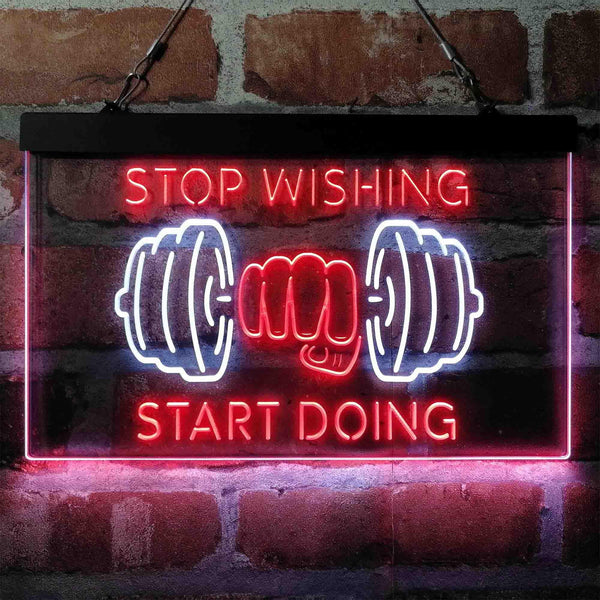 ADVPRO Stop Wishing Start Doing Weight Train Fitness Dual Color LED Neon Sign st6-i4094 - White & Red