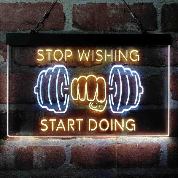 ADVPRO Stop Wishing Start Doing Weight Train Fitness Dual Color LED Neon Sign st6-i4094 - White & Yellow